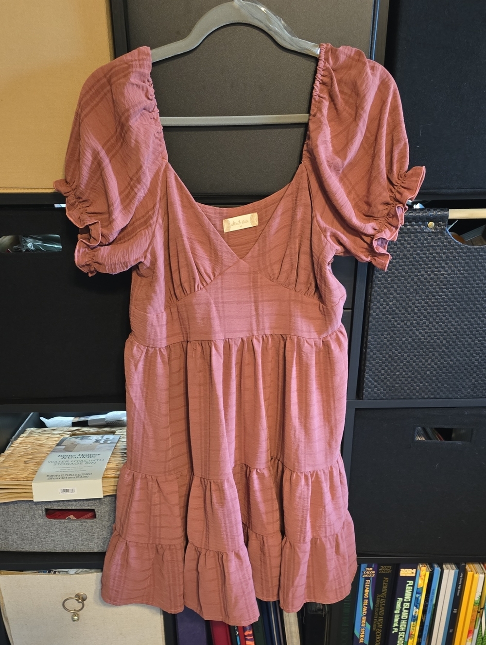 Alter'd State Ruffled Puff-Sleeve Tiered Dress in Dusty Rose